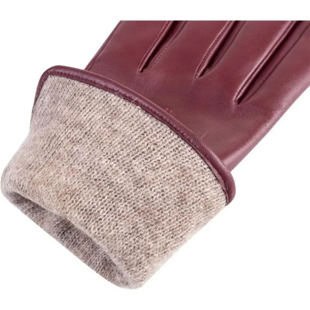 NWT Leather Gloves Touchscreen Cashmere Lined Red Women